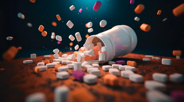 white-orange-pink-pills-falling-out-bottle-floor-with-dark-emerald-background-white-medical-pills-tablets-spilling-out-drug-bottle-copy-space-generative-ai.webp